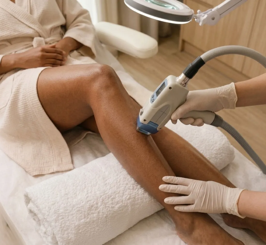 Séance d’épilation laser sur une jambe